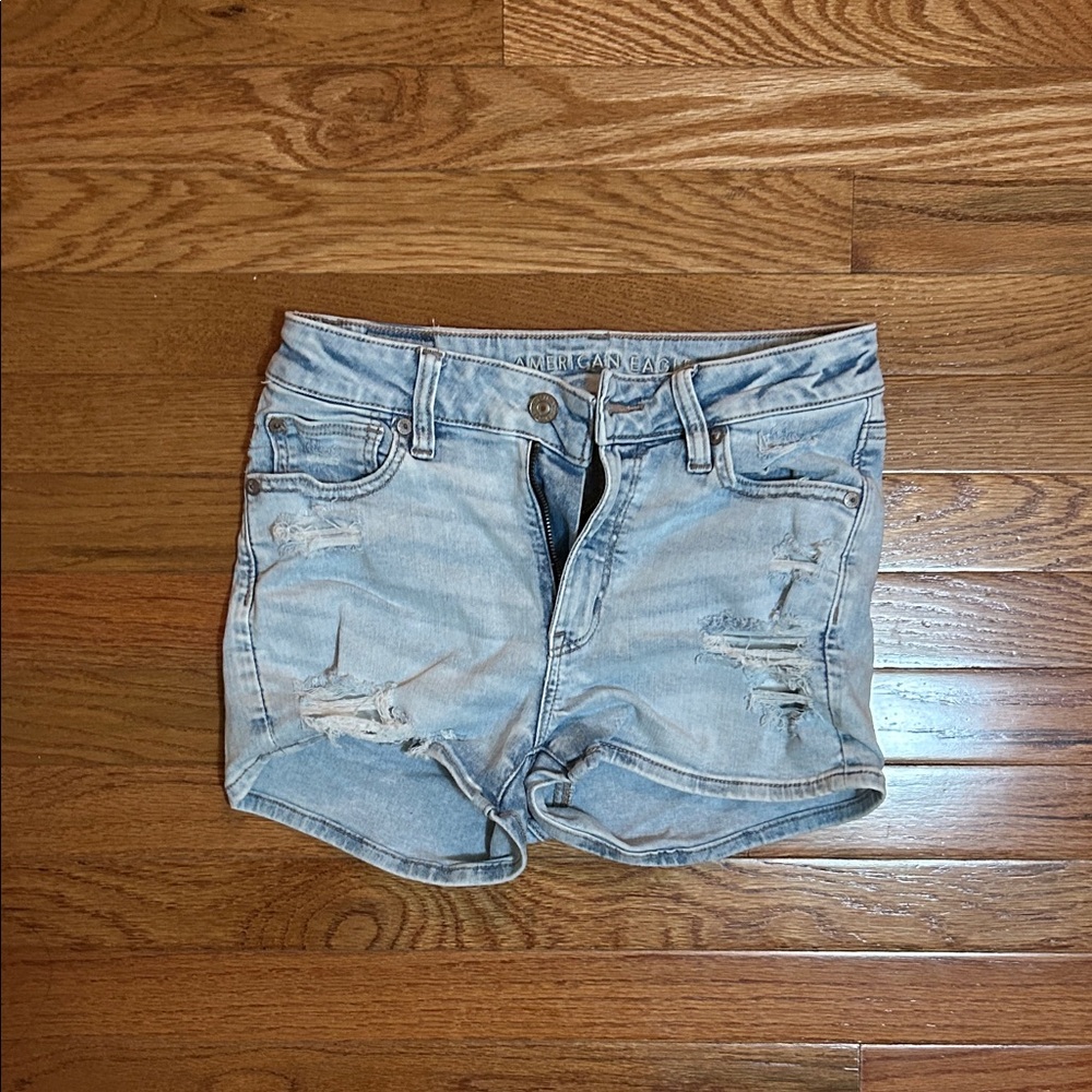 Light Blue Distressed Denim Shorts